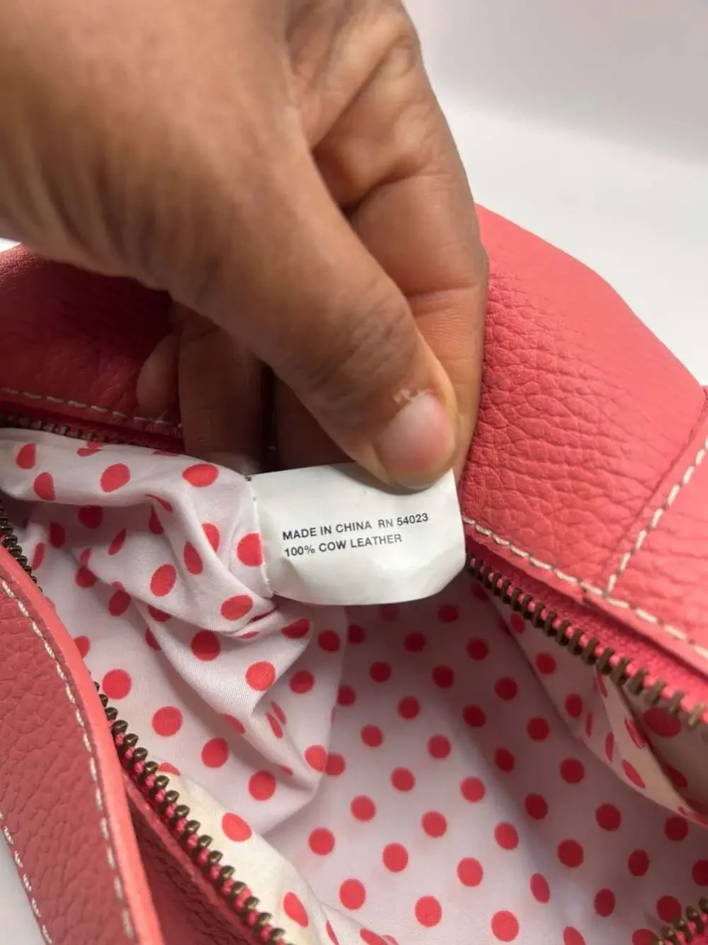 GAP Coral Pink 100% Cow Leather Hobo Shoulder Bag with Polka Dot Lining